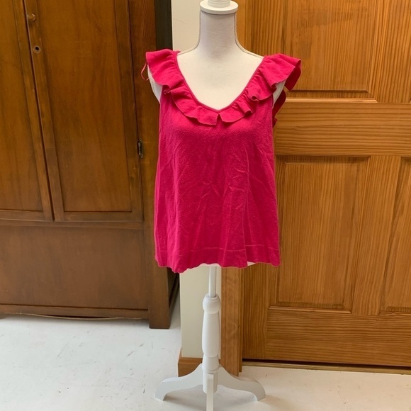 SOFIA VEGARA Acrylic knit top blouse barbie pink adjustable ruffle neckline XXL - Picture 1 of 6